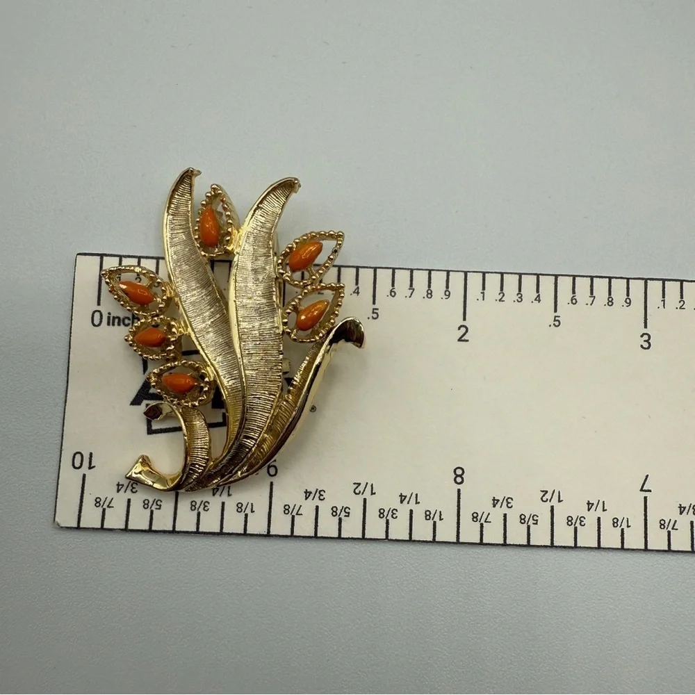 Vintage Gerrys Orange and Gold Tone Floral Brooch